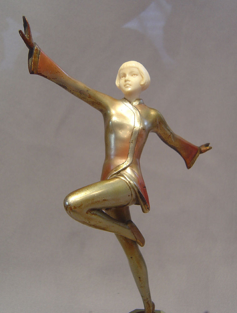 Lorenzl Art Deco ivory and cold painted bronze dancer.