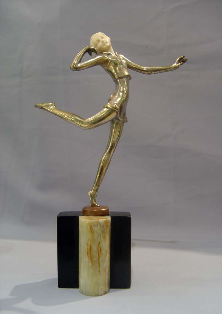 Art Deco figure in bronze and ivory, cold painted, signed Lorenzl of a dancer