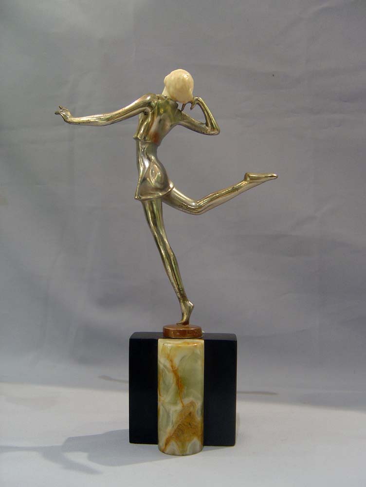 Art Deco figure in bronze and ivory, cold painted, signed Lorenzl of a dancer