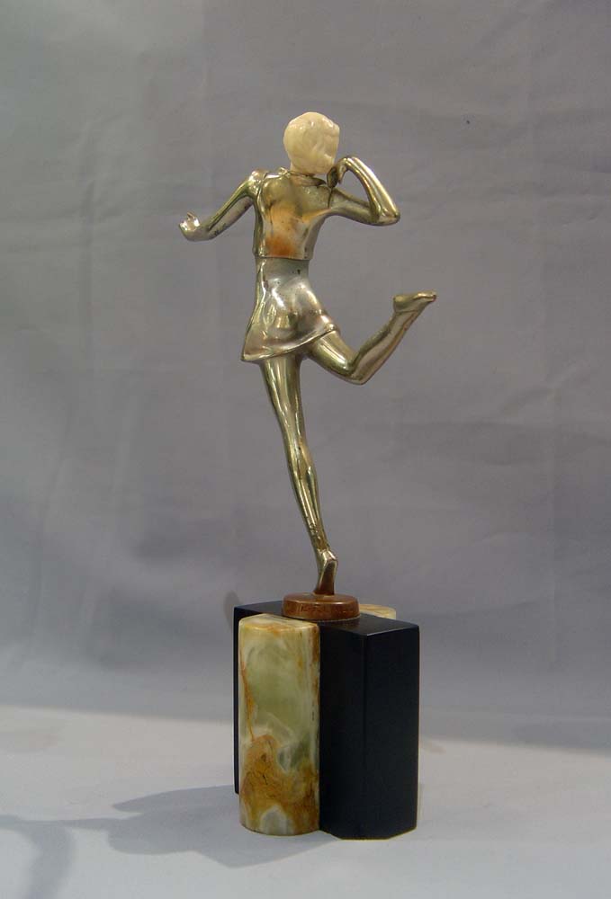 Art Deco figure in bronze and ivory, cold painted, signed Lorenzl of a dancer