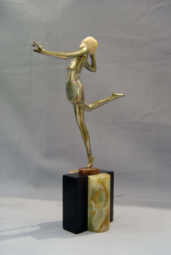 Art Deco figure in bronze and ivory, cold painted, signed Lorenzl of a dancer