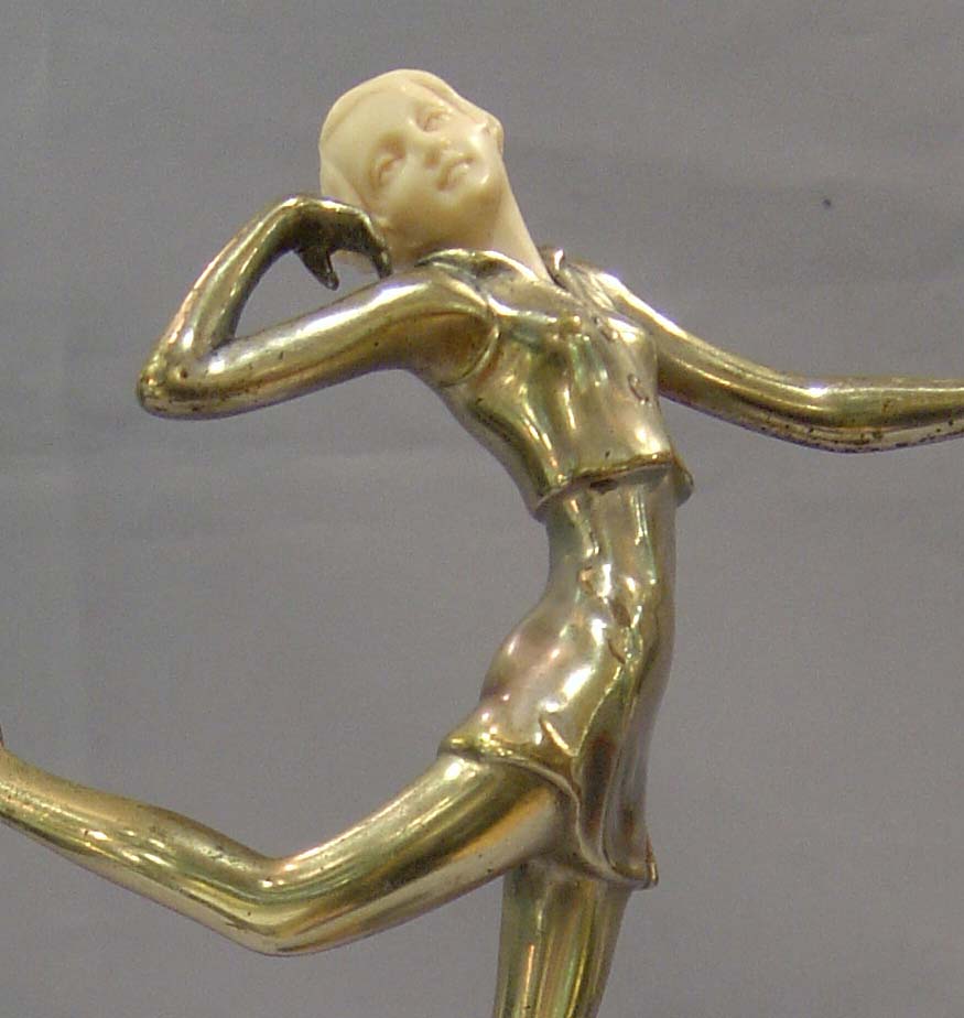 Art Deco figure in bronze and ivory, cold painted, signed Lorenzl of a dancer