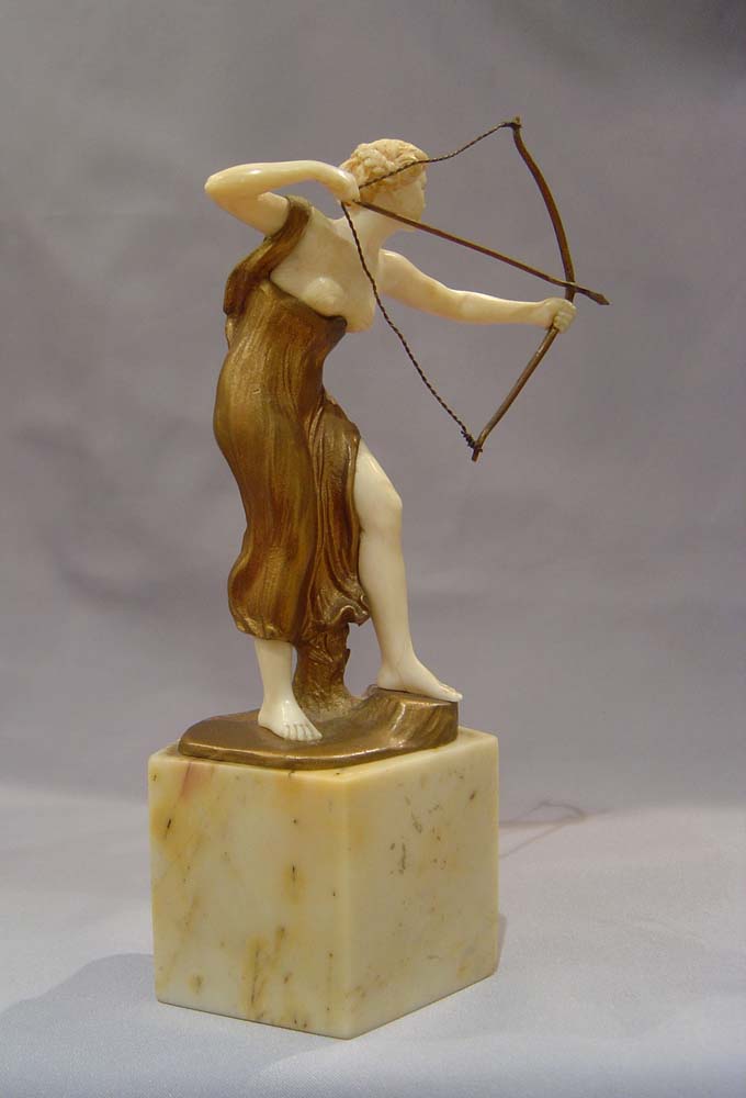 Art Deco bronze and ivory figure on marble base by Morin.