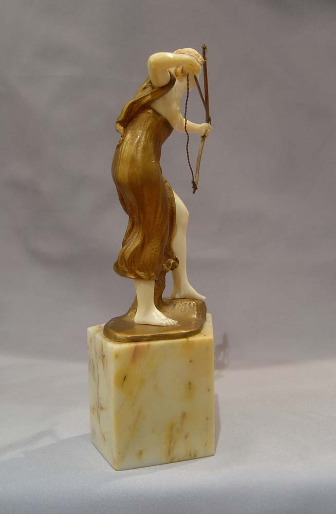 Art Deco bronze and ivory figure on marble base by Morin.