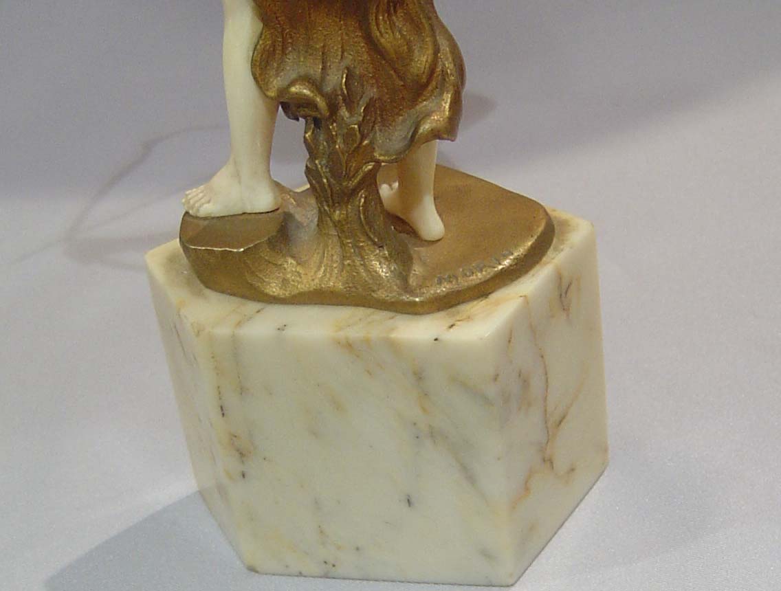 Art Deco bronze and ivory figure on marble base by Morin.