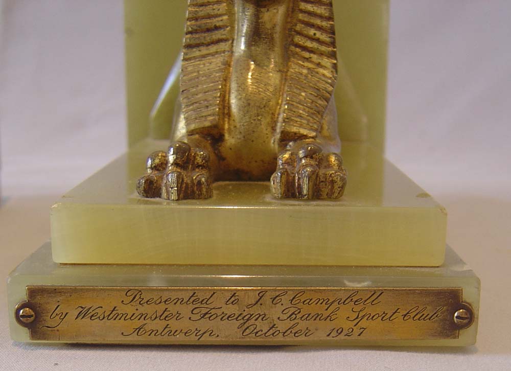 Pair of Art Deco Egyptian revival green onyx and gilt bronze Sphynx bookends.