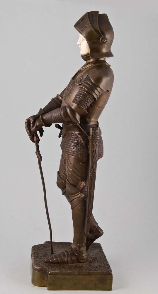 Art deco bronze and ivory knight in full armour.