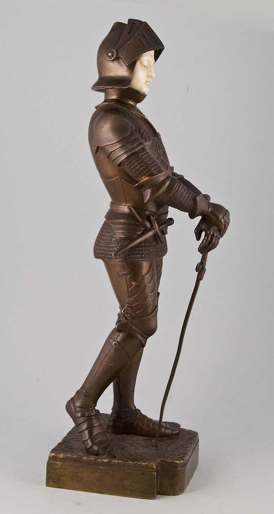 Art deco bronze and ivory knight in full armour.