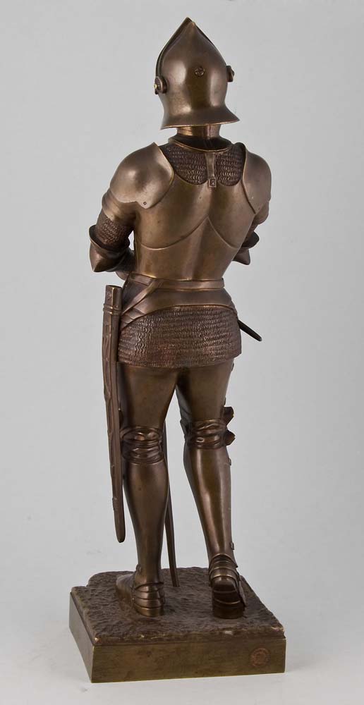 Art deco bronze and ivory knight in full armour.