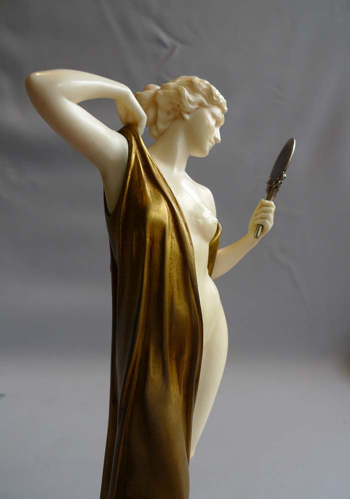 Ferdinand Preiss Art Deco bronze and ivory of Vanity with mirror.