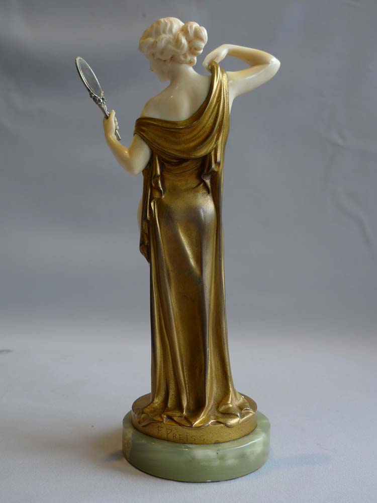 Ferdinand Preiss Art Deco bronze and ivory of Vanity with mirror.