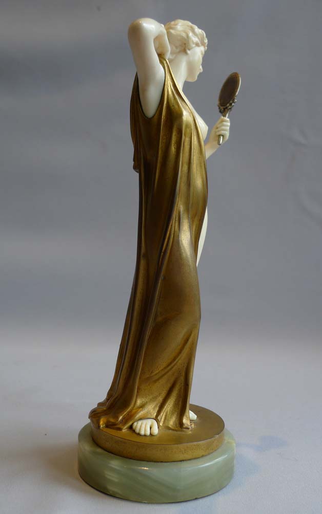 Ferdinand Preiss Art Deco bronze and ivory of Vanity with mirror.