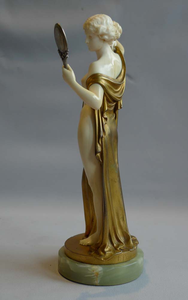 Ferdinand Preiss Art Deco bronze and ivory of Vanity with mirror.