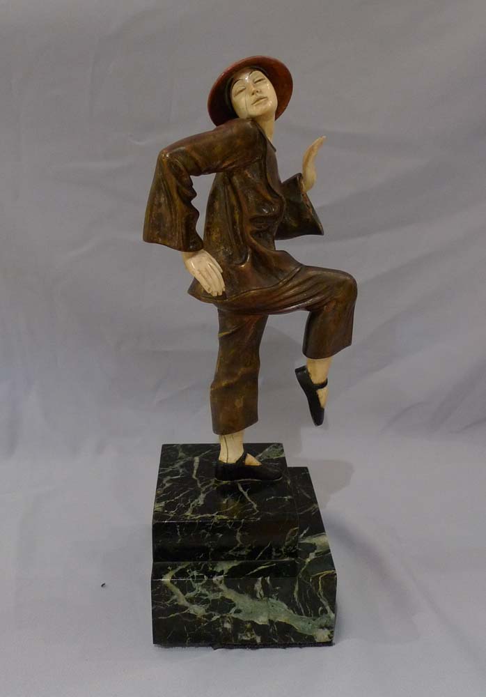 Art Deco bronze and ivory of Chinese woman by Schneider.