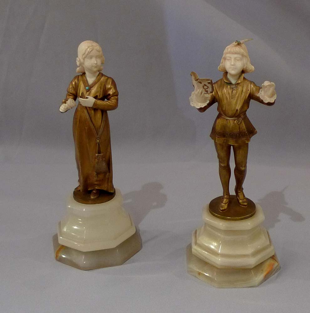 Art Deco bronze and ivory figures signed H Keck.