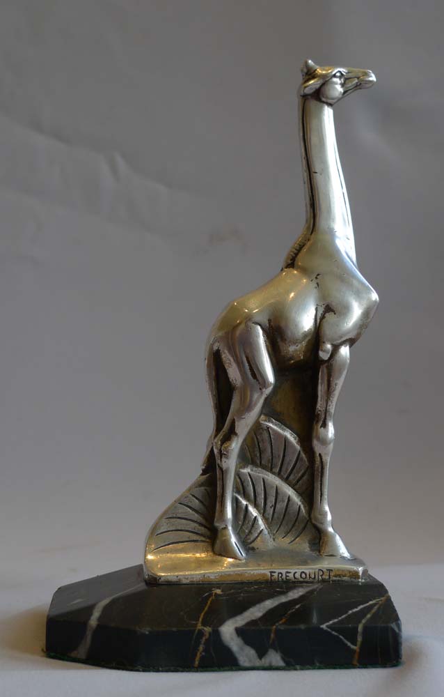 Art Deco bronzes of giraffes, a pair signed Frecourt.