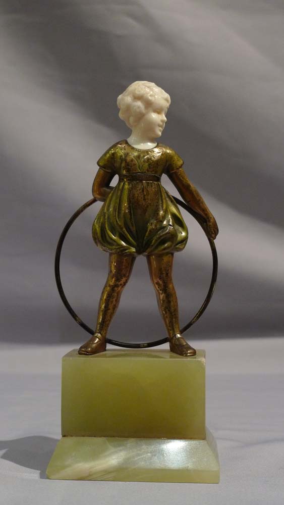 Art Deco bronze and ivory Hoop Girl after Preiss.