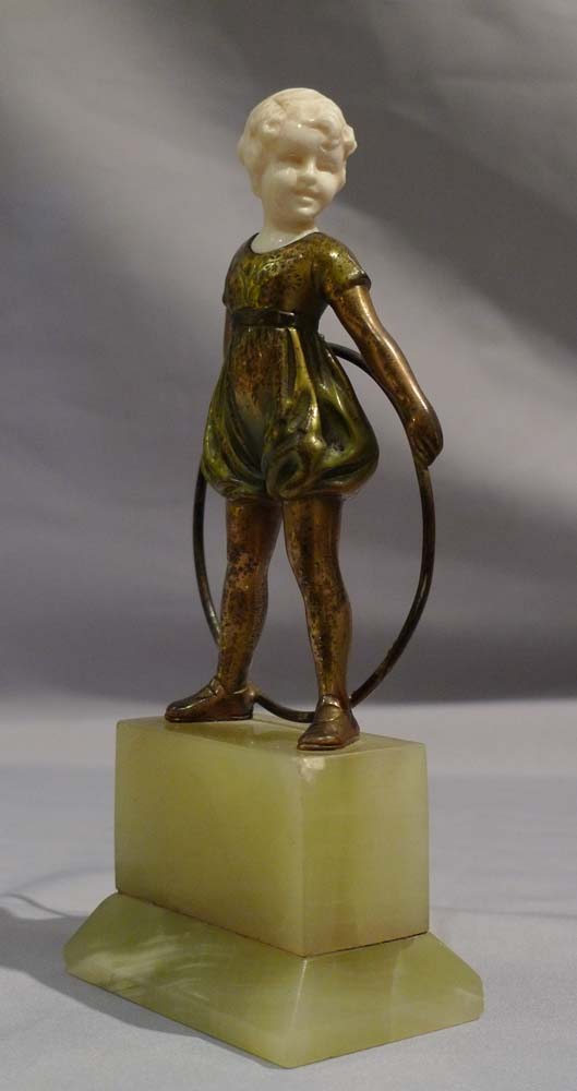 Art Deco bronze and ivory Hoop Girl after Preiss.