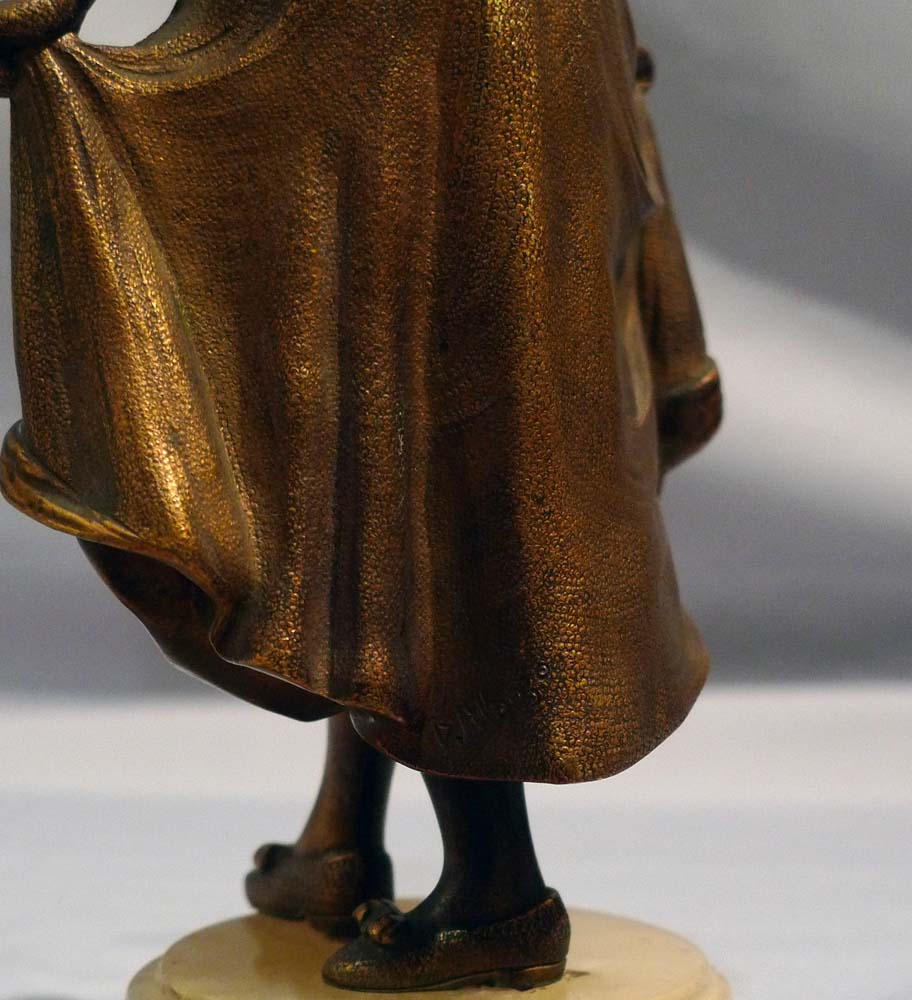 Art Deco Bronze and ivory Statuette, 'The Curtsy' by D. Alonzo for Etling.