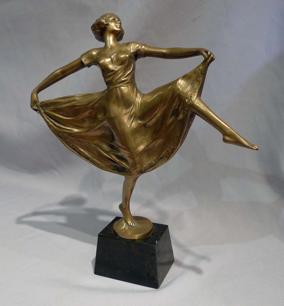 Bruno Zack gilded bronze of Isadora Duncan on a marble base