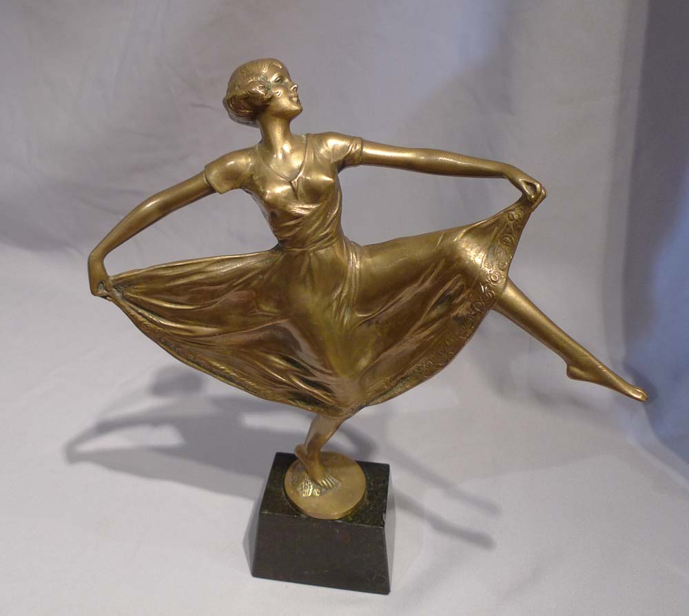 Bruno Zack gilded bronze of Isadora Duncan on a marble base