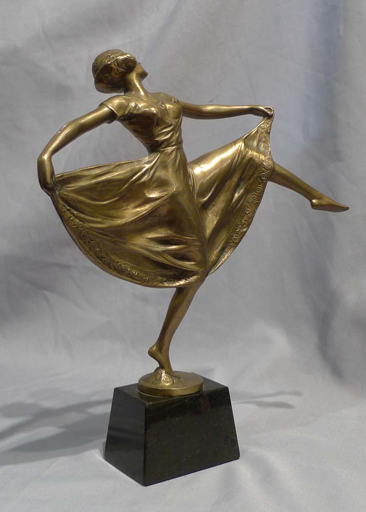Bruno Zack gilded bronze of Isadora Duncan on a marble base
