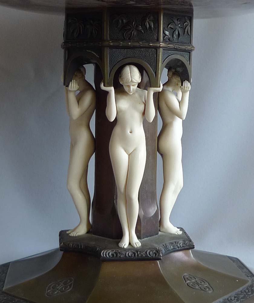 Art Deco Bronze and ivory and marble tazza by Preiss.