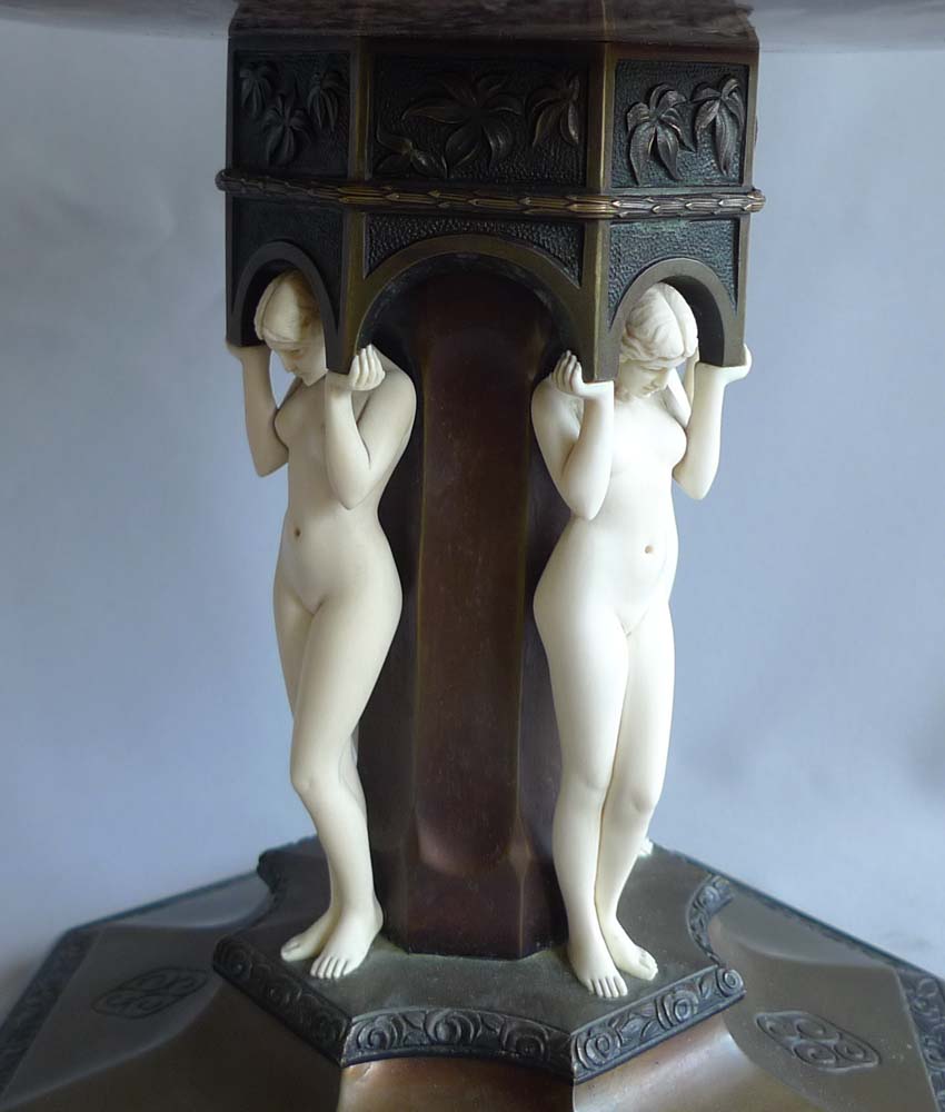 Art Deco Bronze and ivory and marble tazza by Preiss.