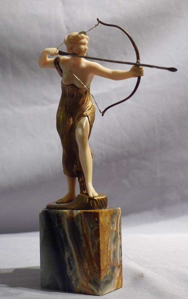 Art Deco bronze and ivory figure on marble base by Morin.