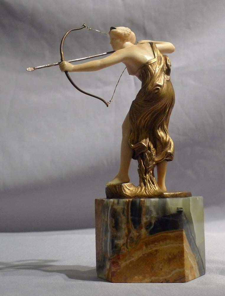 Art Deco bronze and ivory figure on marble base by Morin.