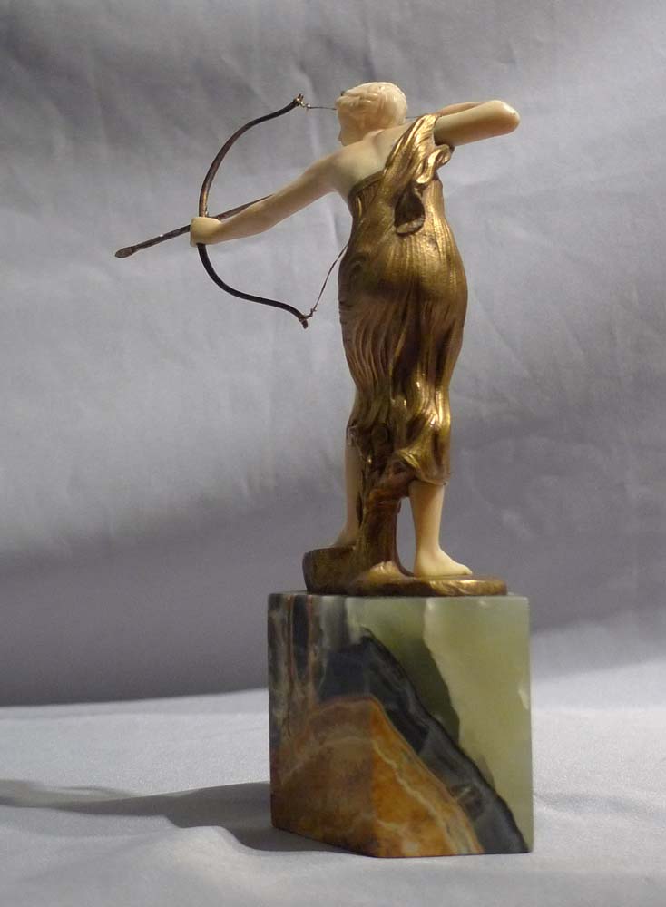 Art Deco bronze and ivory figure on marble base by Morin.