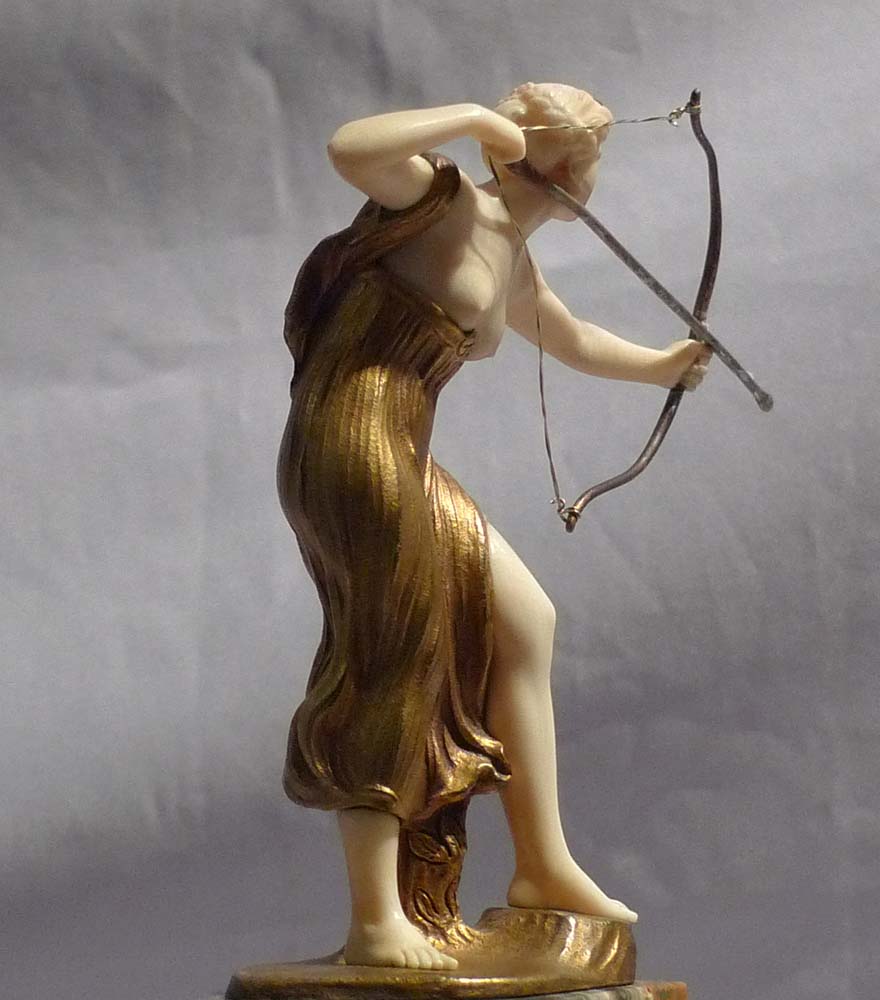 Art Deco bronze and ivory figure on marble base by Morin.