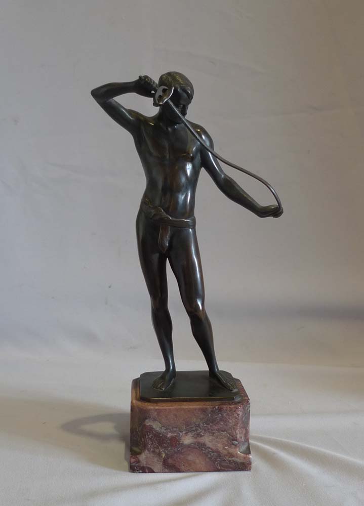 Art Deco bronze by Ludwif Eisenberger of man in a loin cloth with a rapier.
