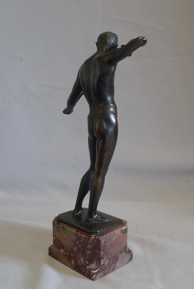 Art Deco bronze by Ludwif Eisenberger of man in a loin cloth with a rapier.