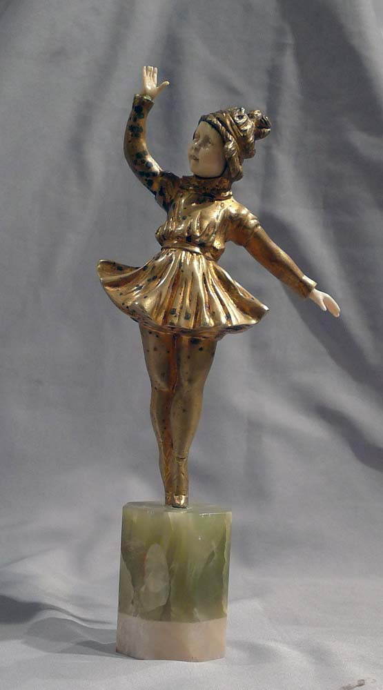 Art Deco bronze and ivory ballerina signed in the bronze Omerth.
