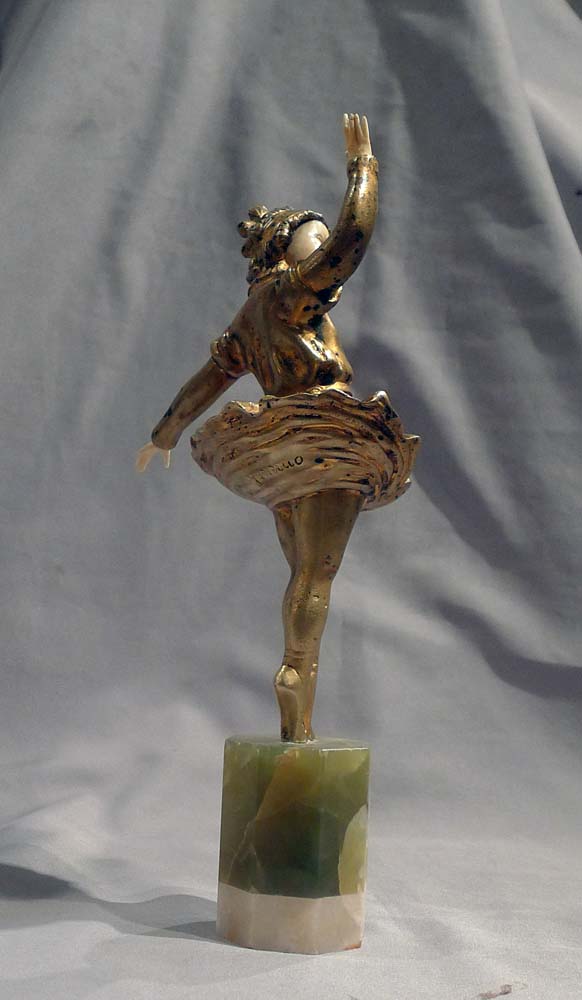 Art Deco bronze and ivory ballerina signed in the bronze Omerth.