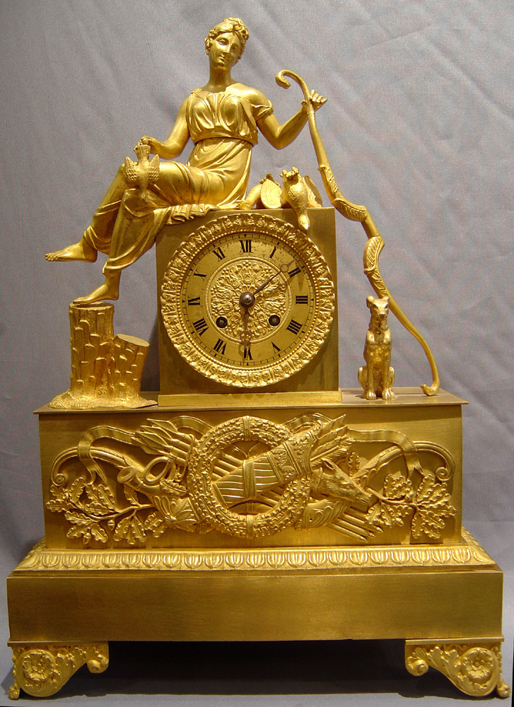 Antique late 1st French  Empire clock of Diana signed Richond a Paris in the bronze.