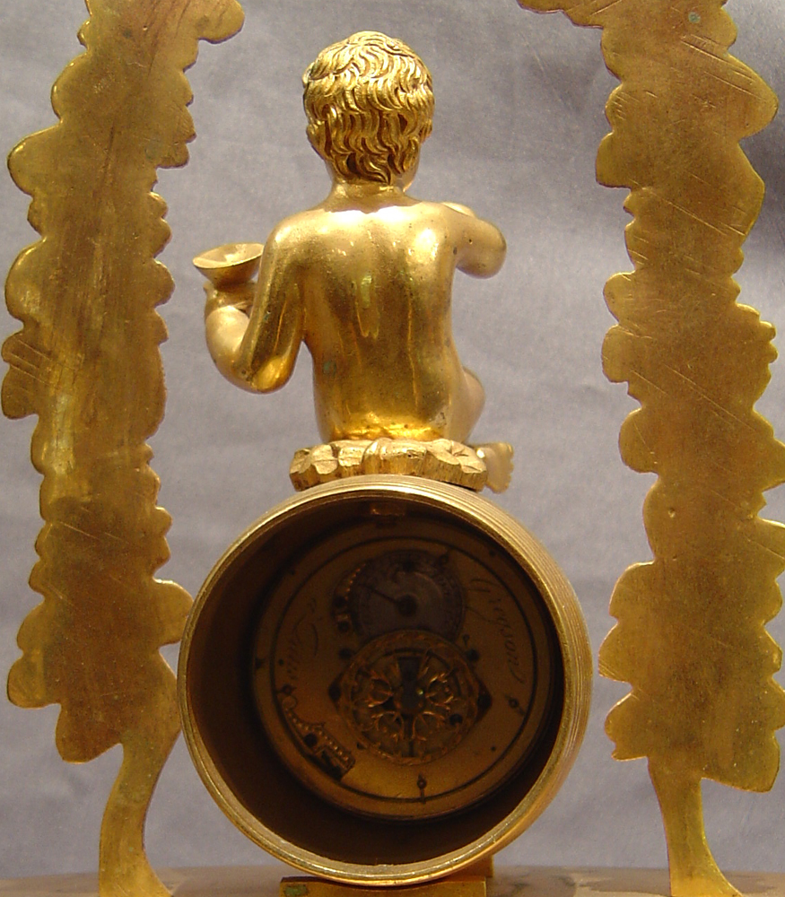 Antique French Empire clock celebrating viticulture
