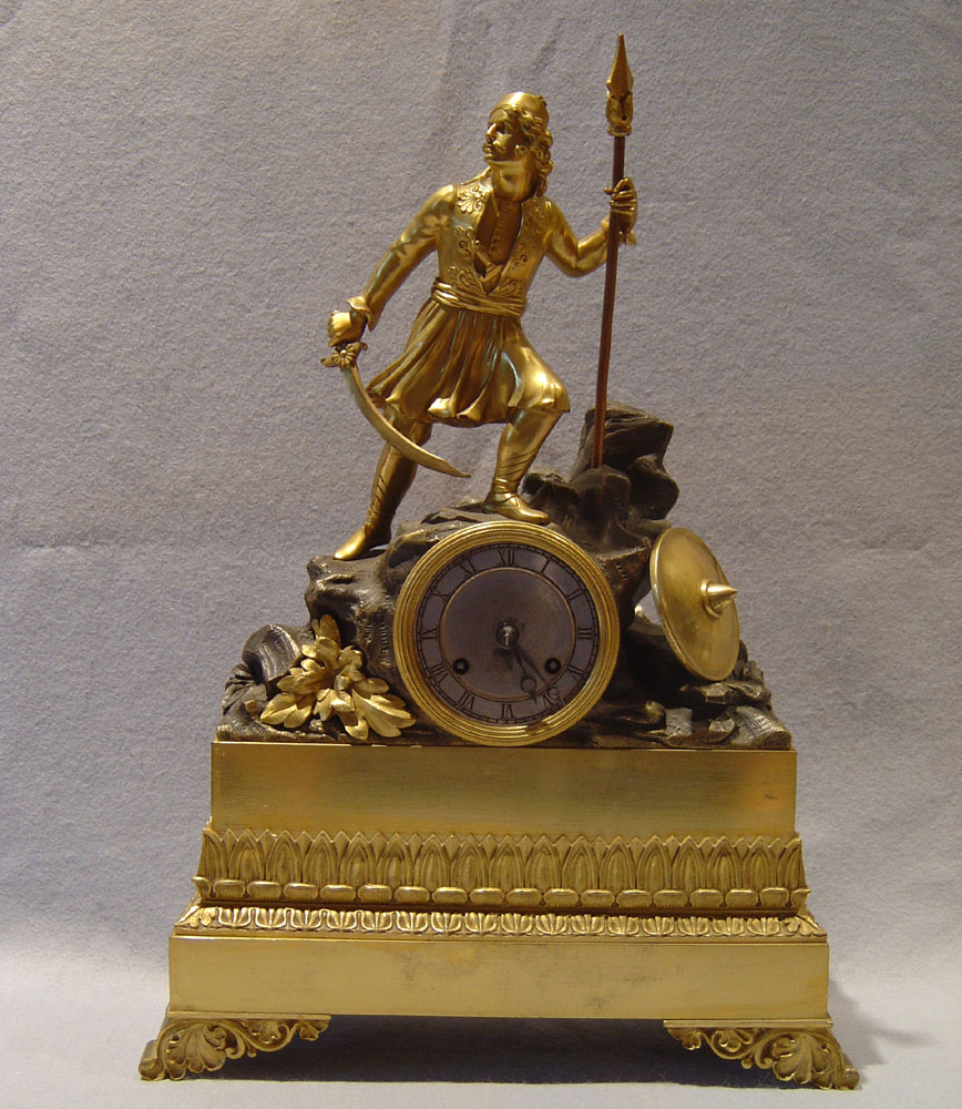 French antique ormolu & patinated bronze Greek Revolution clock.