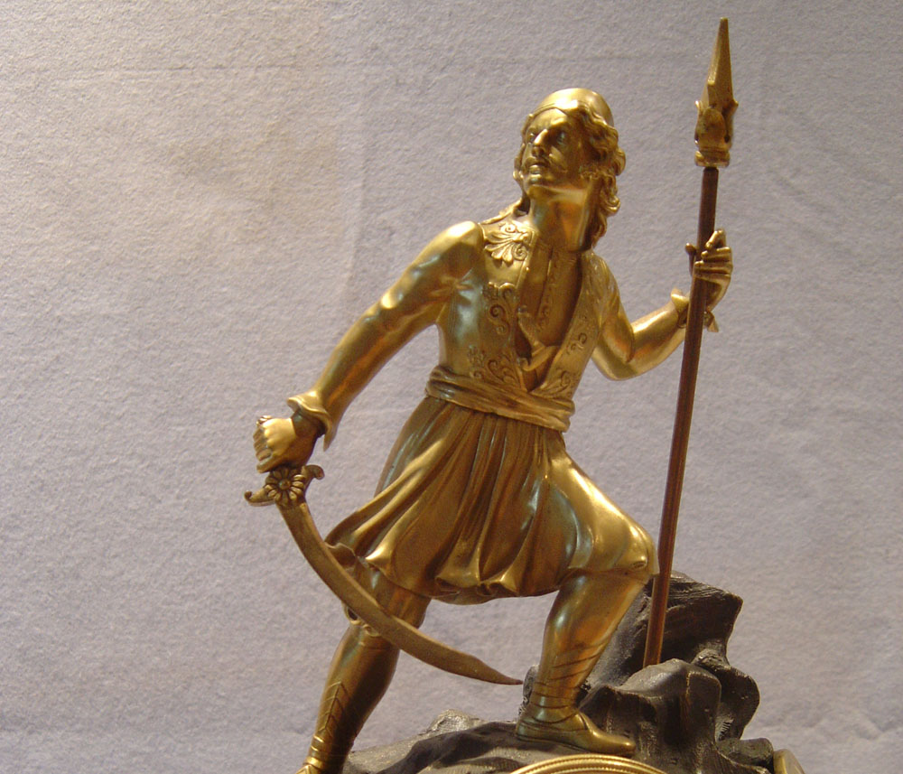 French antique ormolu & patinated bronze Greek Revolution clock.
