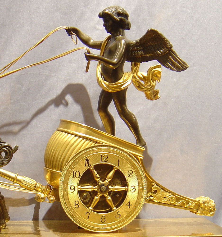 Antique English Regency patinated bronze & ormolu chariot clock