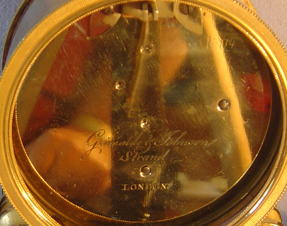 Antique English Regency neo-classical library clock by Grimalde and Johnson.