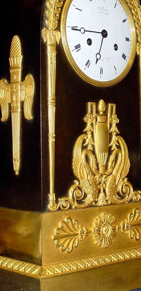 Antique French Empire Gilt & Patinated Bronze mantel clock by Ravrio