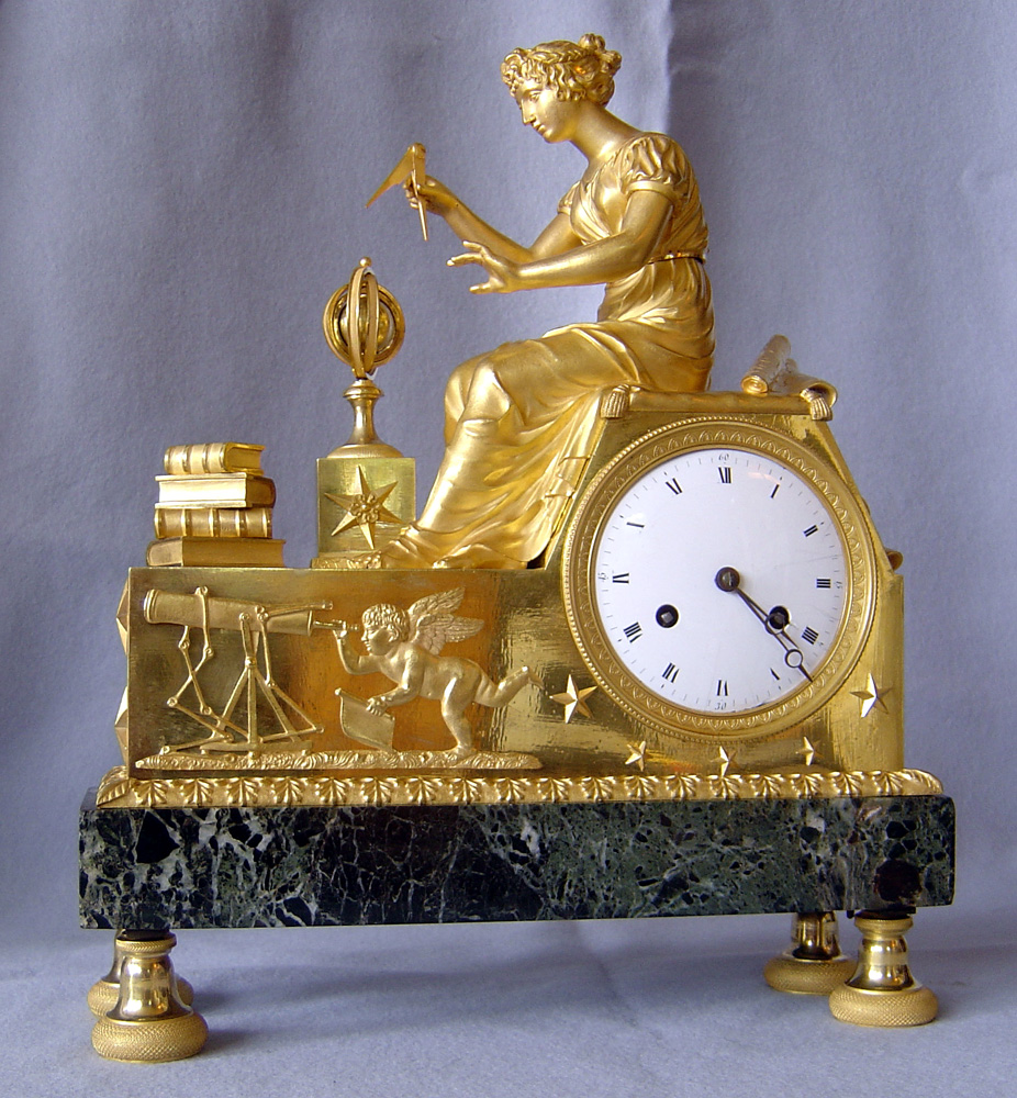 Antique French Empire clock of Astronomie designed by Jean-Andre Reiche in 1807.