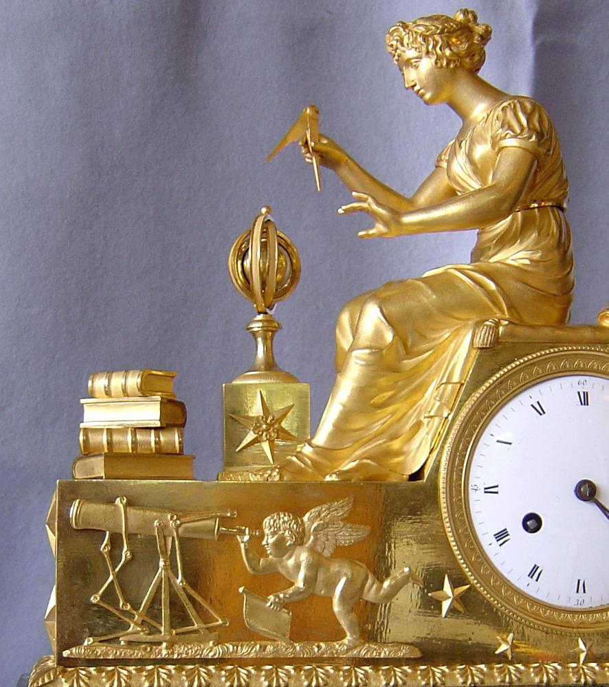 Antique French Empire clock of Astronomie designed by Jean-Andre Reiche in 1807.
