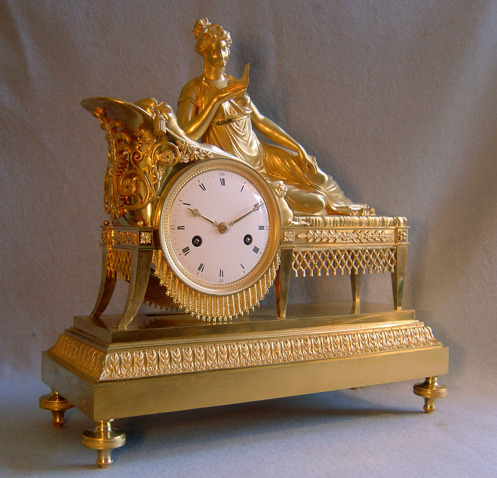 French clock of Empire period in ormolu after Madame Recamier.
