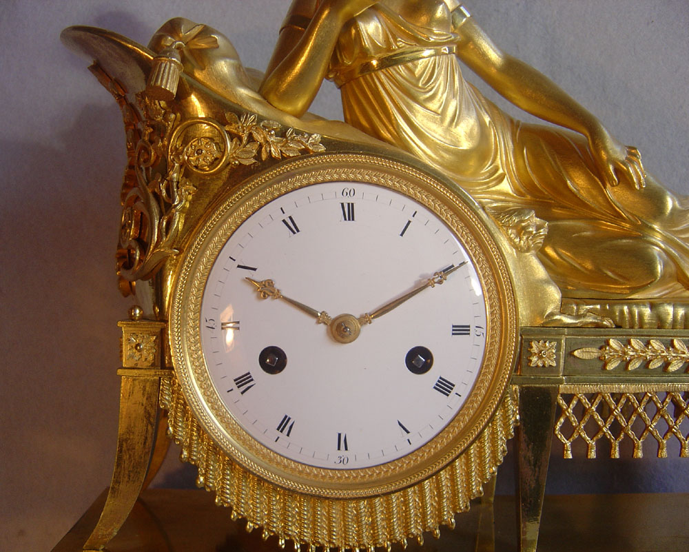 French clock of Empire period in ormolu after Madame Recamier.