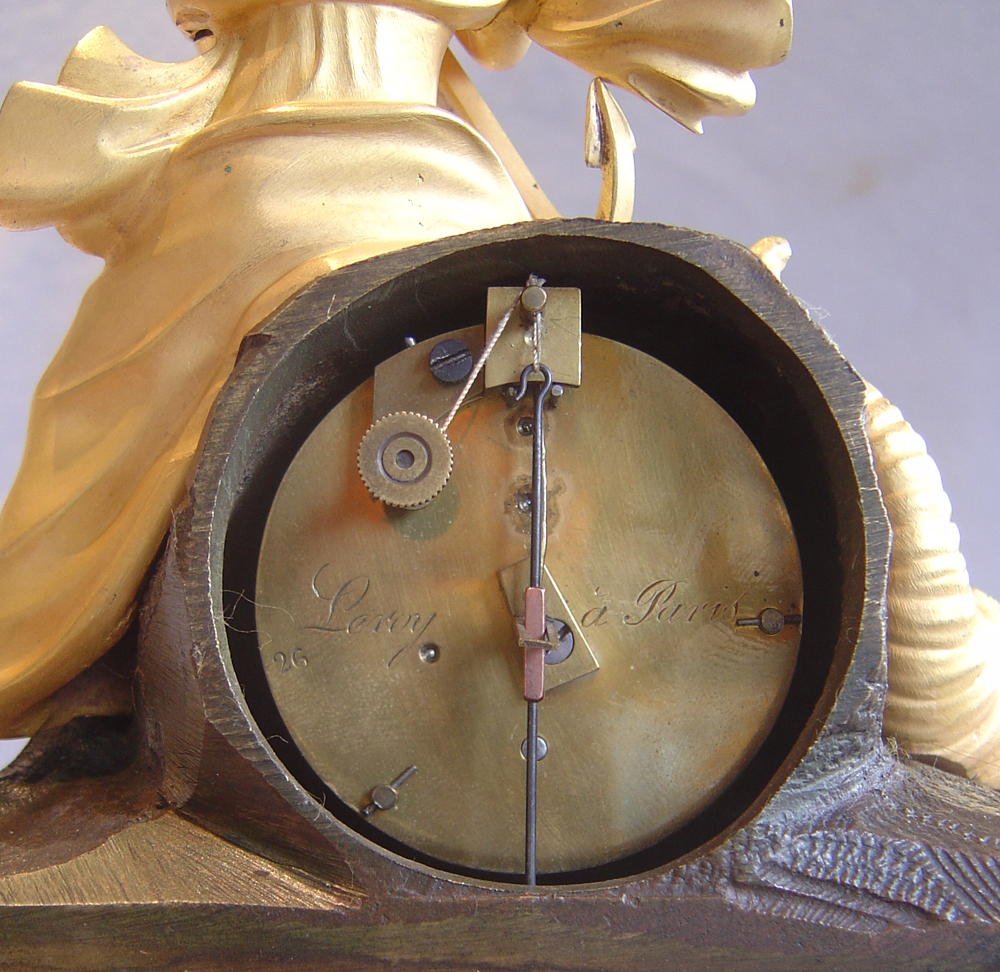 Antique Clock, French Charles X period in ormolu and patinated bronze of Hope, signed Leroy a Paris.
