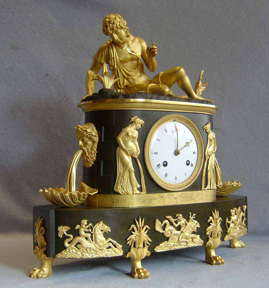 French antique clock. Empire period of Narcissus dated 1808.
