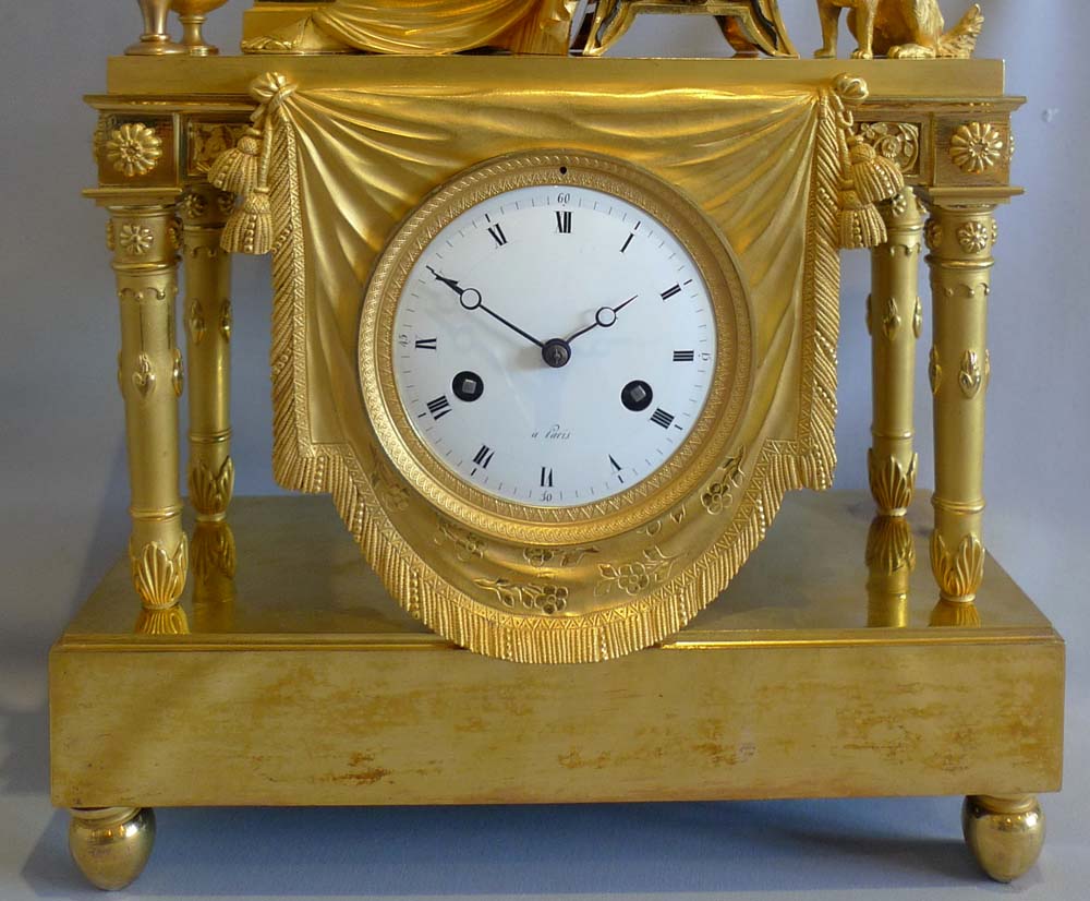 Antique French Empire clock of woman at altar of love 